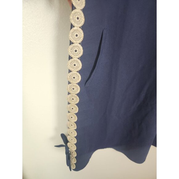 Lilly Pulitzer Women's Sz. 4 Navy & Gold Stella Shift Dress Embroidery Bows - Picture 3 of 7